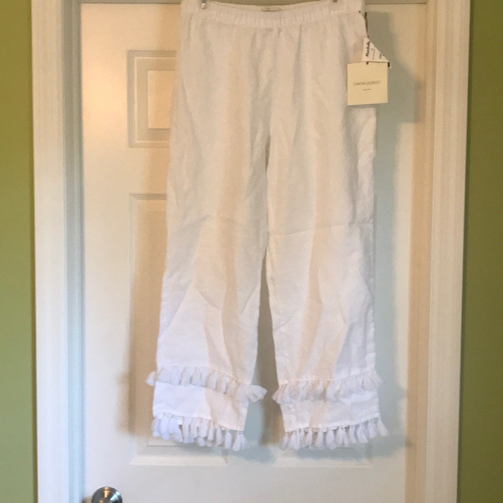 White Linen Tassel Bottom Pants